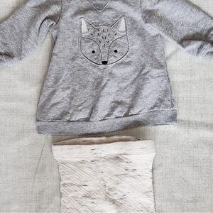 Baby Gray Fox Sweatshirt & Cream Leggings Set